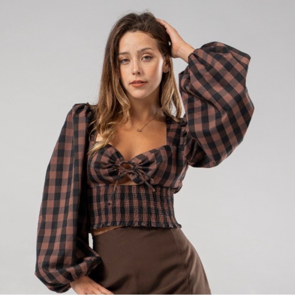 Urban Outfitters Gingham Top with Balloon Sleeves